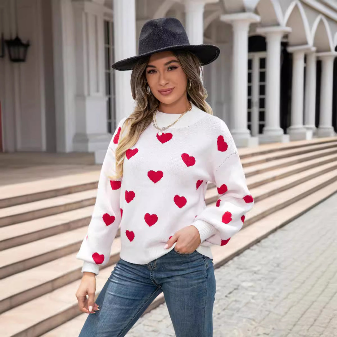 Damen lässiger Pullover mit Herzen und modernem Schnitt Drune