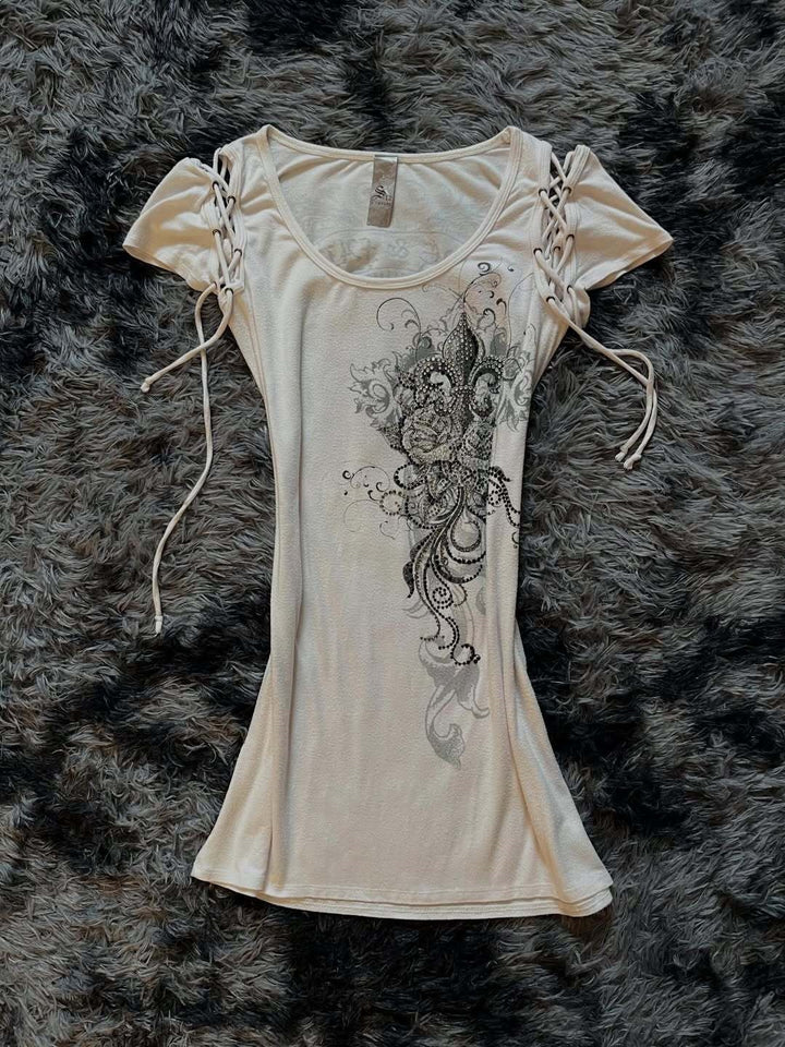 Damen Elegantes T-Shirt mit dekorativen Schnürdetails Drune