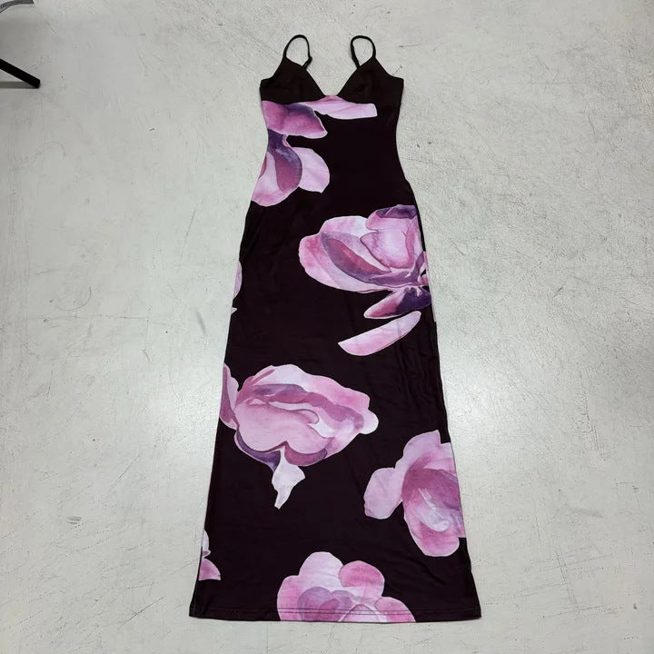Damen Maxikleid mit floralem Design und schmalen Spaghettiträgern Drune