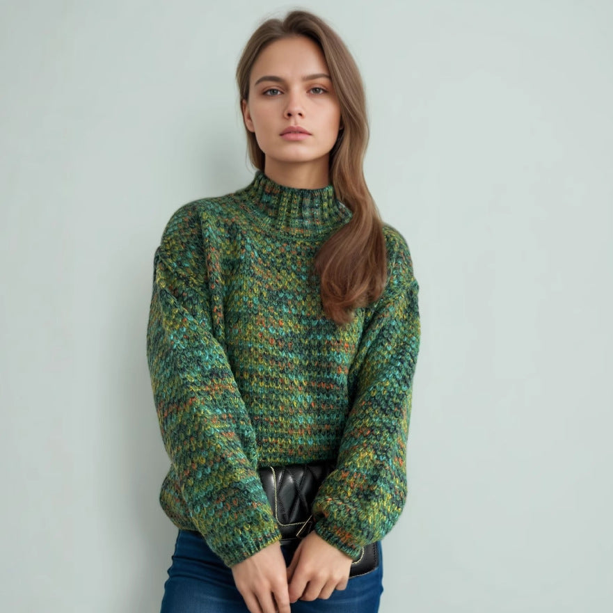 Damen Grobstrickpullover mit hochgeschlossenem Kragen und luftiger Struktur Drune