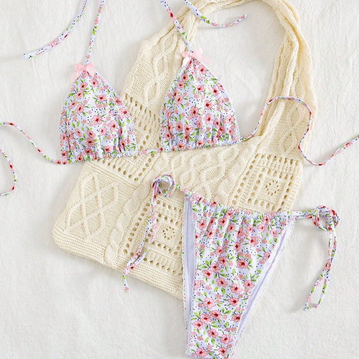 Damen Triangel-Bikini mit floralem Muster und vielseitigem Höschen Drune
