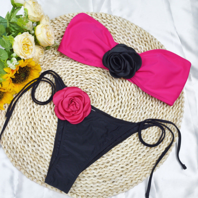 Damen Bikini mit floralem Detail und elastischen Trägern Drune