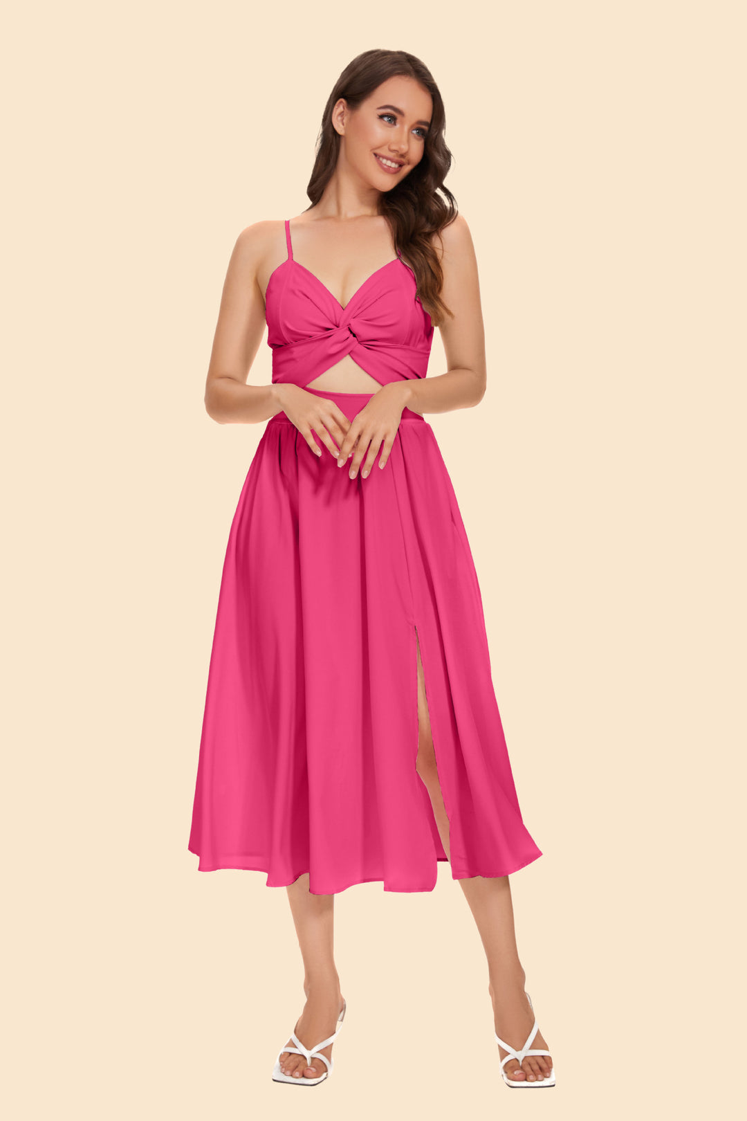 Damen Zweiteiler Ensemble mit elegantem knotenfreier Bluse und fließendem Rock mit Schlitz Drune