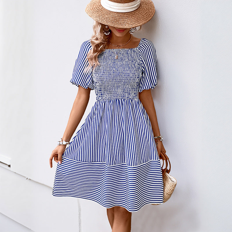 Damen Freizeitkleid mit gerafftem Oberteil und voluminösen Ärmeln Drune
