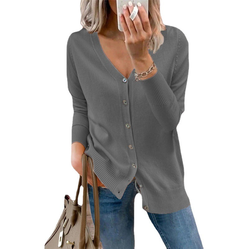 Damen Strickjacke mit modernen Knopfdetails und tiefem V-Ausschnitt Drune