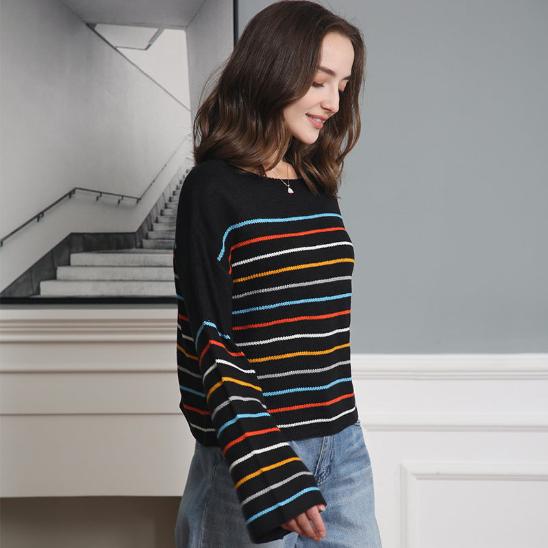 Damen Oversized Streifenpullover aus weichem Material mit weitem Schnitt Drune