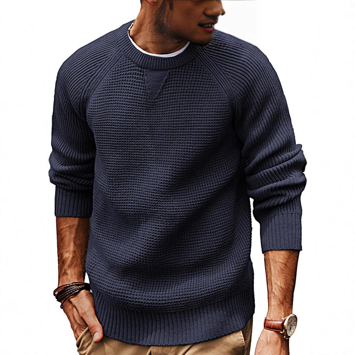 Herren lässiger Strickpullover mit strukturiertem Gewebemuster und Rundhalsausschnitt Drune