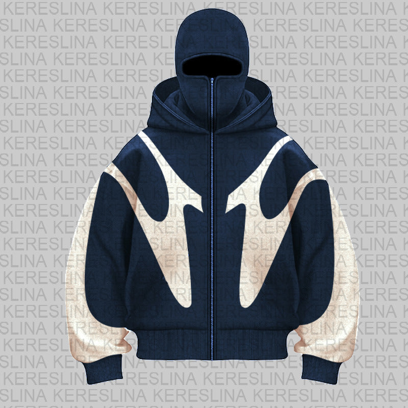Damen stylische Kapuzenjacke mit kontrastierenden Farbblockierungen und hohem Kragen Drune
