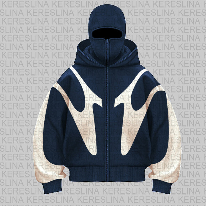 Damen stylische Kapuzenjacke mit kontrastierenden Farbblockierungen und hohem Kragen Drune