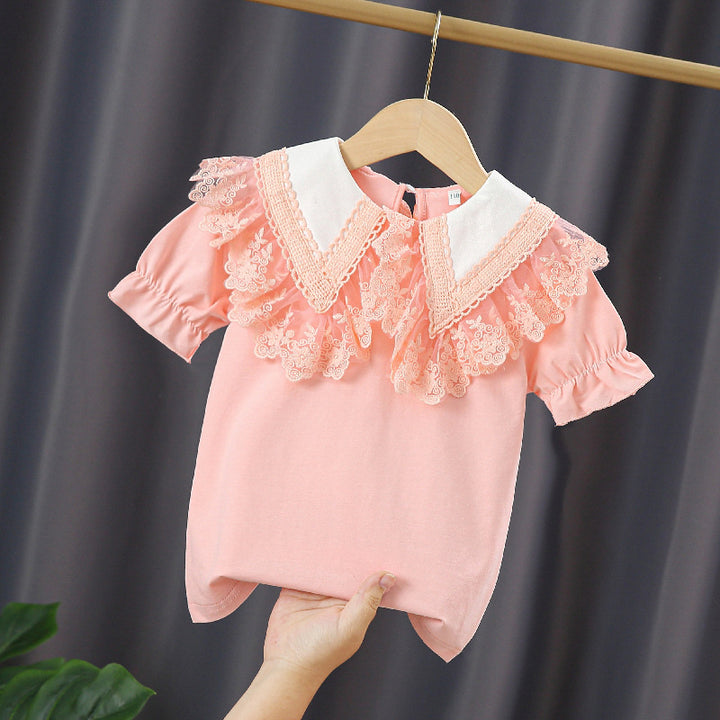 Mädchen Bluse mit Spitzenkragen und Rüschendetails Drune