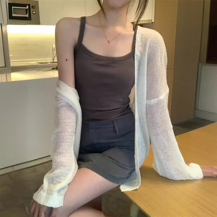 Damen luftiger Strickcardigan mit offenen Ärmeln und dekorativem Muster Drune