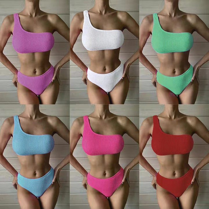 Damen asymmetrisches Bikini-Set mit strukturierter Oberfläche Drune