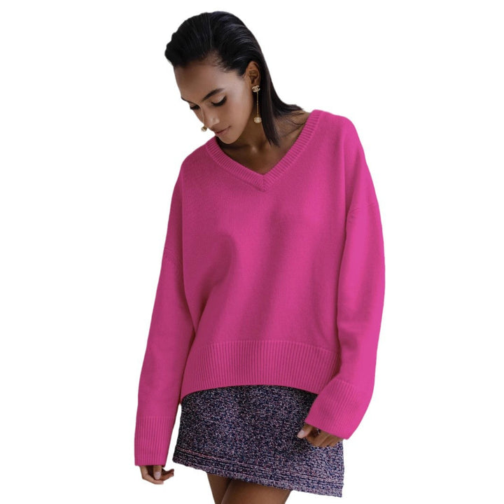 Damen Viskose-Pullover mit tiefem V-Ausschnitt und breiten Bündchen Drune