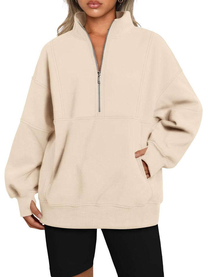 Damen Sportlicher Hoodie mit hohem Kragen und Reißverschluss Drune
