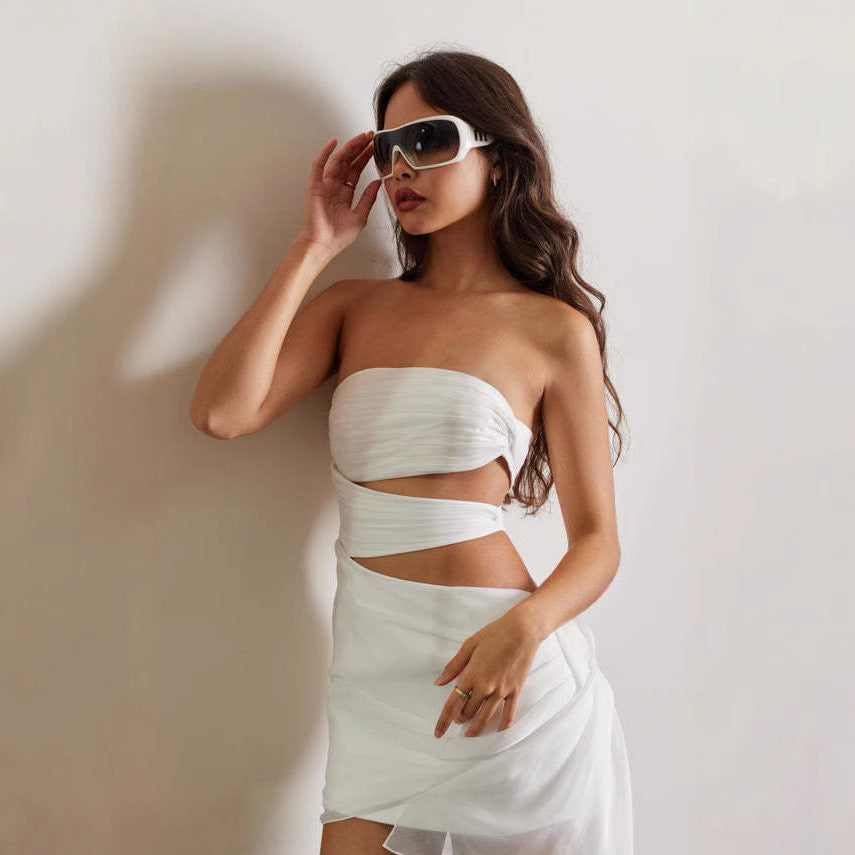 Damen trägerloses Wickelkleid mit Schnittdetails Drune