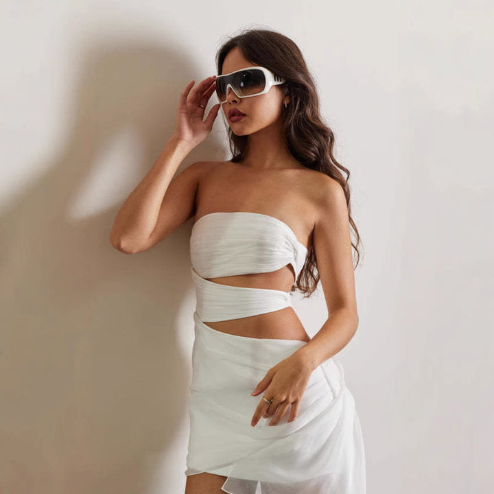 Damen trägerloses Wickelkleid mit Schnittdetails Drune