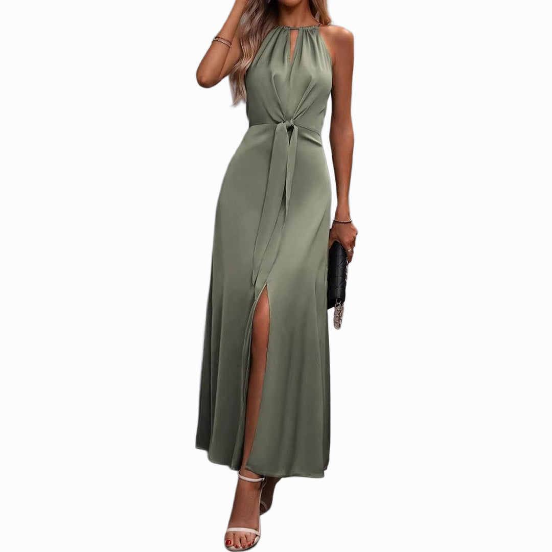 Damen Maxikleid mit elegantem Schlitz und bindbarem Oberteil Drune