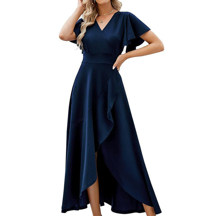 Damen Elegantes Maxikleid mit fließendem Rock und Rüschendetails Drune