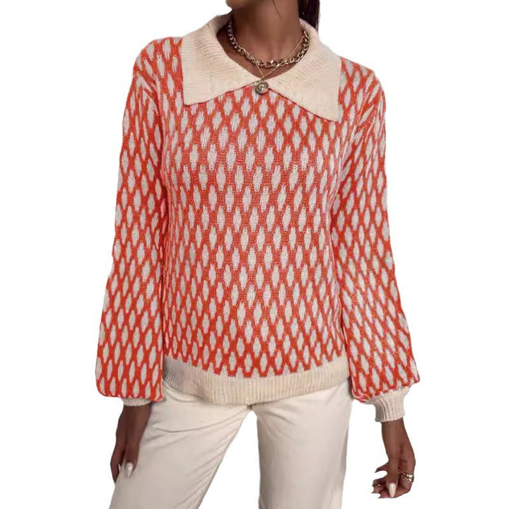 Damen Strickpullover mit modischem Kragen und einzigartigem Muster Drune