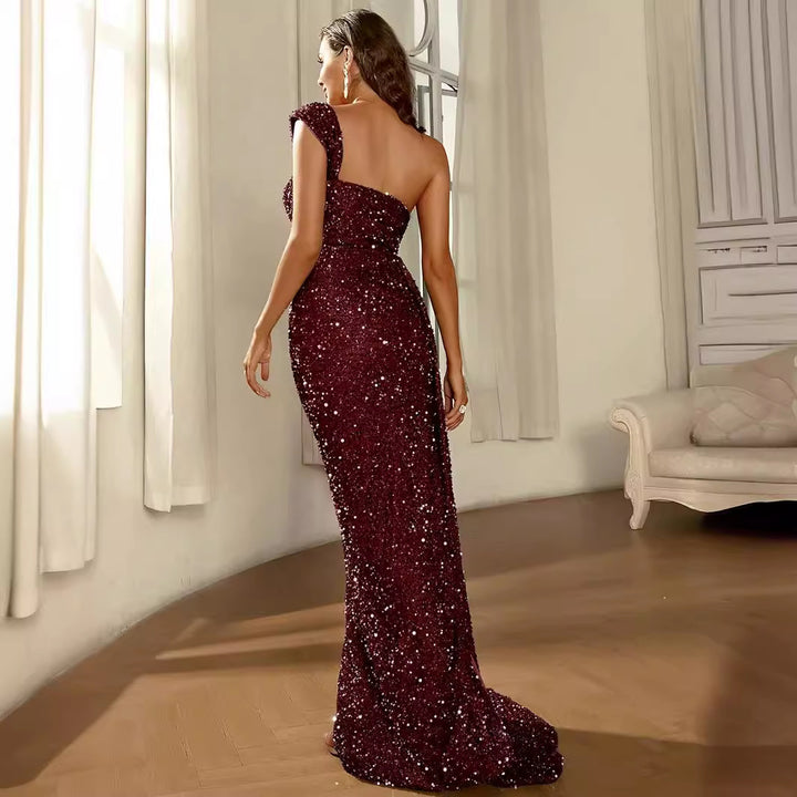 Damen Glamouröses Abendkleid mit funkelnden Pailletten und leichtem Schlitz Drune