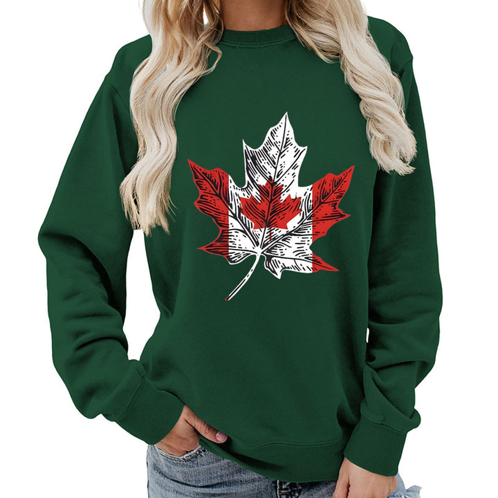 Damen Sweatshirt mit kreativem Ahornblatt-Motiv und gemütlichem Schnitt Drune