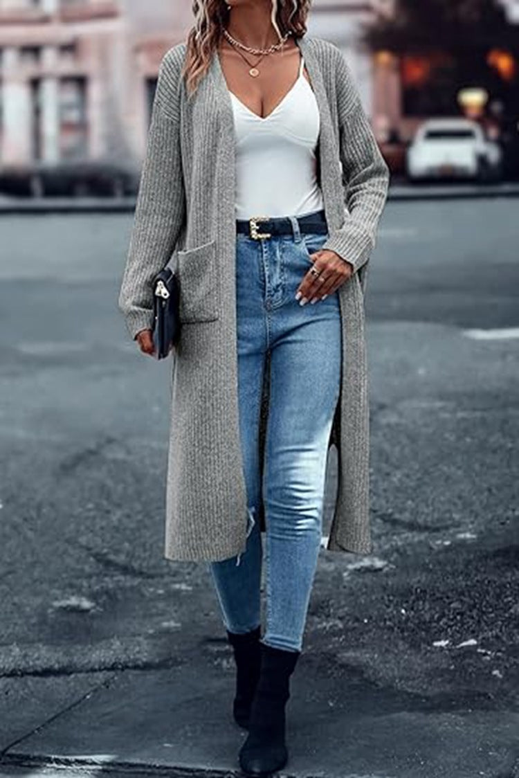 Damen Strickmantel mit offenen Vorderteilen und praktischen Taschen Drune