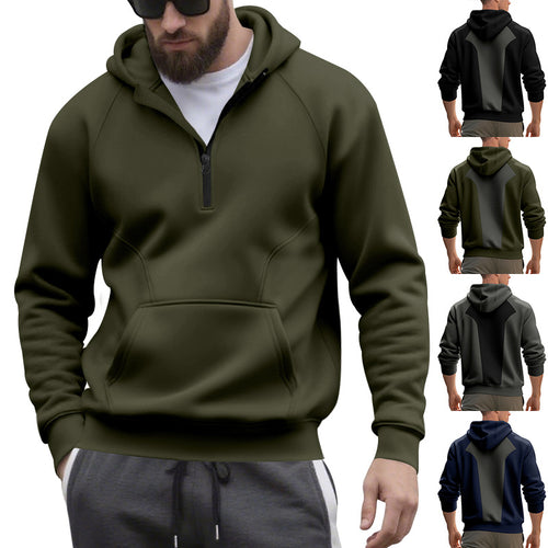 Herren nan Halbzip-Kapuzenpullover im minimalistischen Softshell-Look mit Kängurutasche und Raglanärmeln Drune