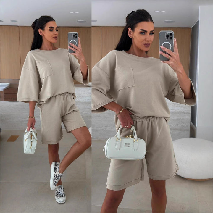 Damen lässiger Freizeitanzug mit Oversized T-Shirt und bequemen Shorts Drune