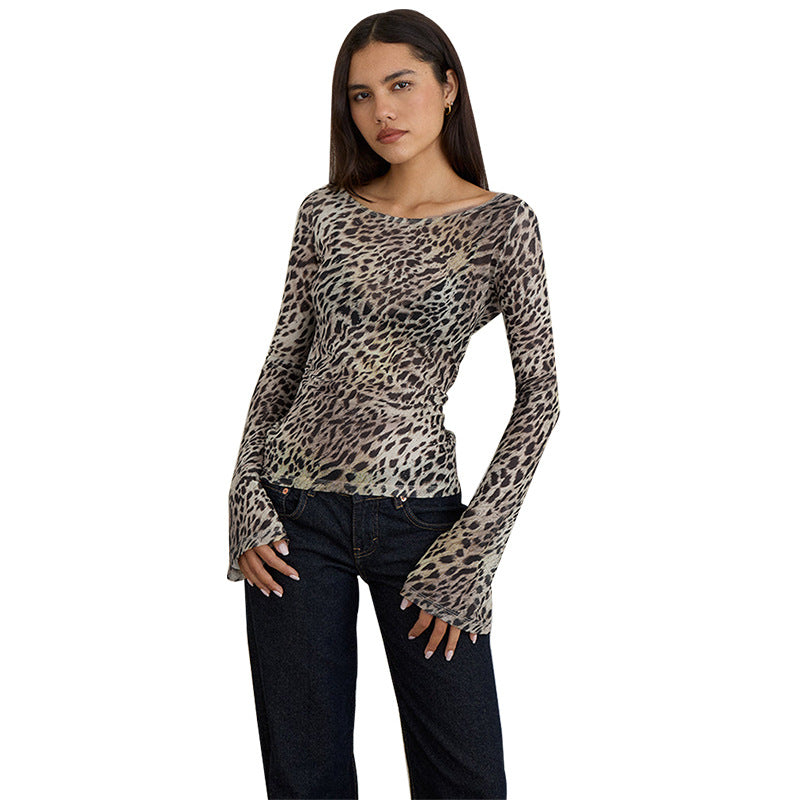 Damen Langarmshirt mit transparenten Tiermuster Drune