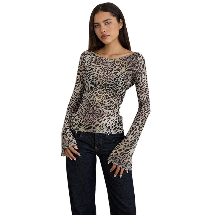 Damen Langarmshirt mit transparenten Tiermuster Drune