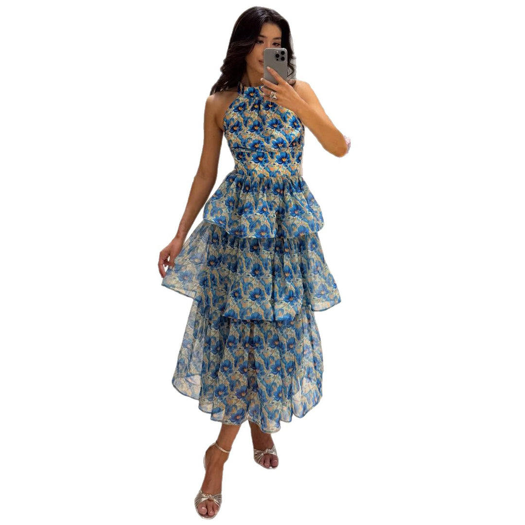 Damen Maxikleid mit transparenten Schichten und floralem Design Drune