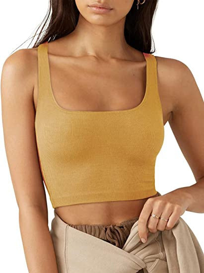 Damen Crop Top mit geripptem Stoff und breiten Trägern Drune