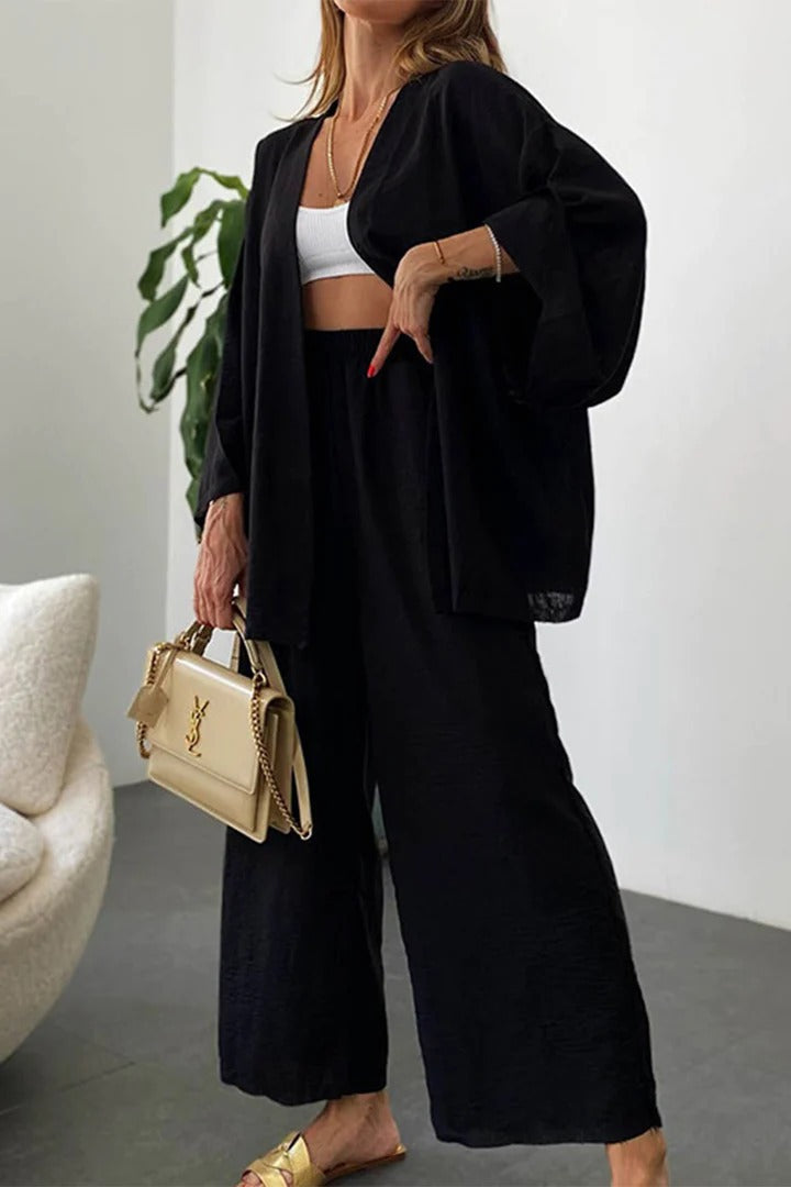 Damen casual Lounge-Set mit weiten Ärmeln und elastischem Bund Drune
