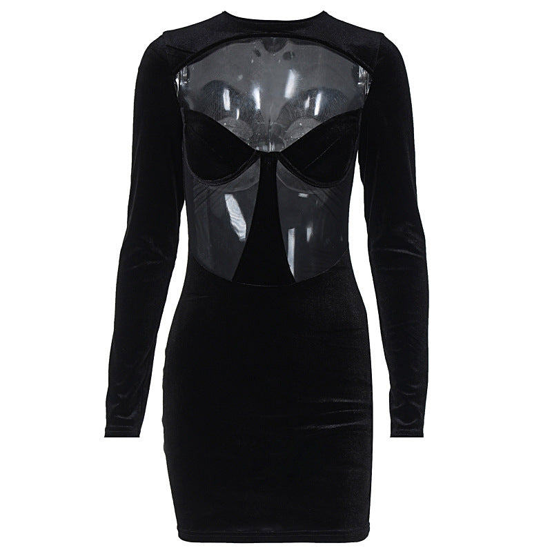 Damen Körperbetontes Kleid mit transparenten Einsätzen Drune