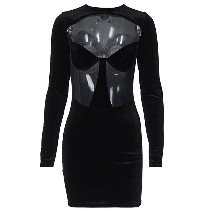 Damen Körperbetontes Kleid mit transparenten Einsätzen Drune