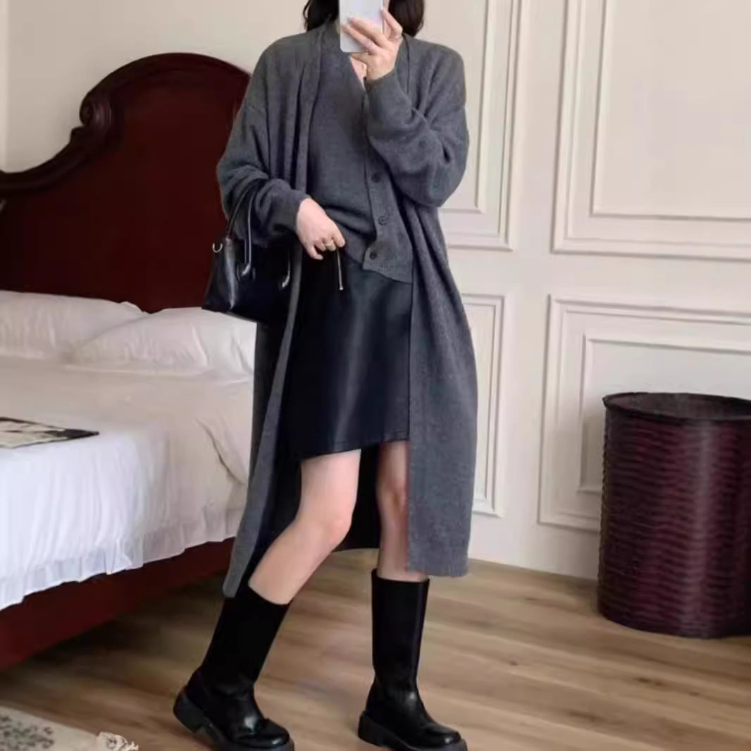 Damen Langärmlige Strickjacke mit dekorativem Knopfdesign Drune