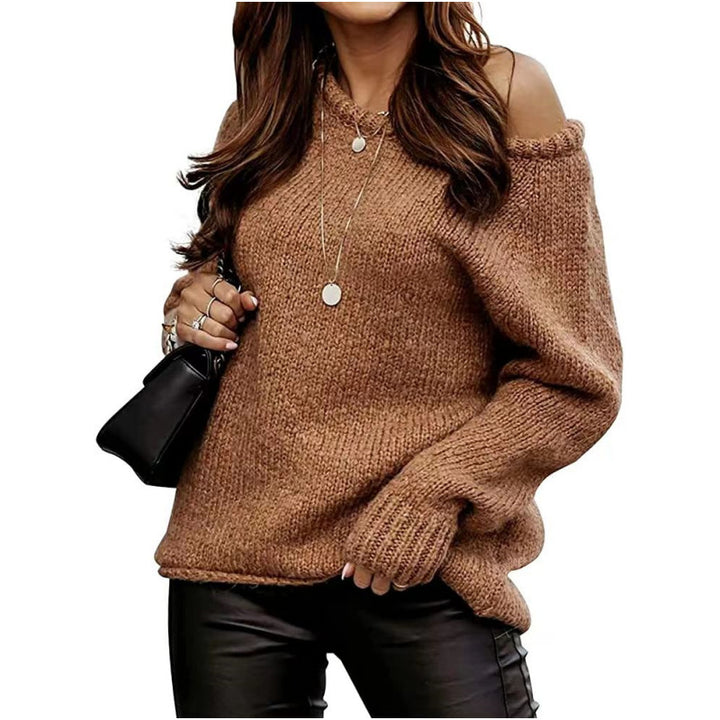 Damen lässiger Pullover mit offenem Schulterdesign und weichem Strick Drune