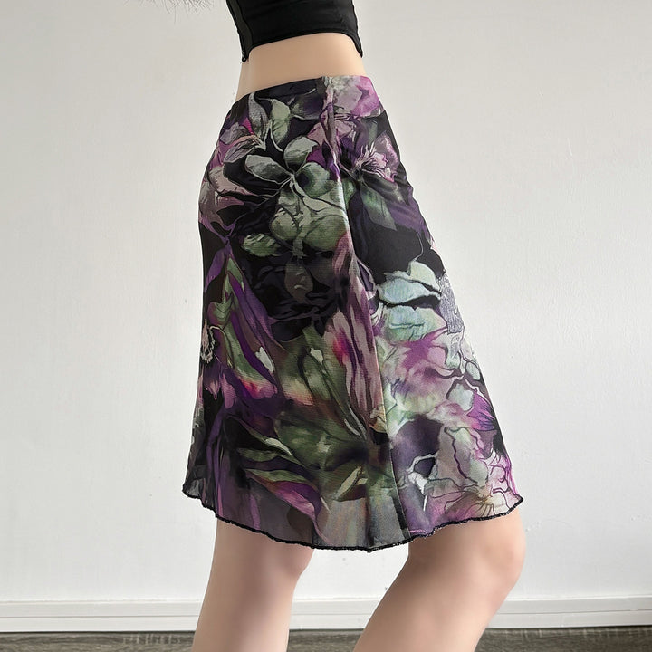 Damen Blumenmuster Midirock mit elastischem Bund und schwingendem Saum Drune