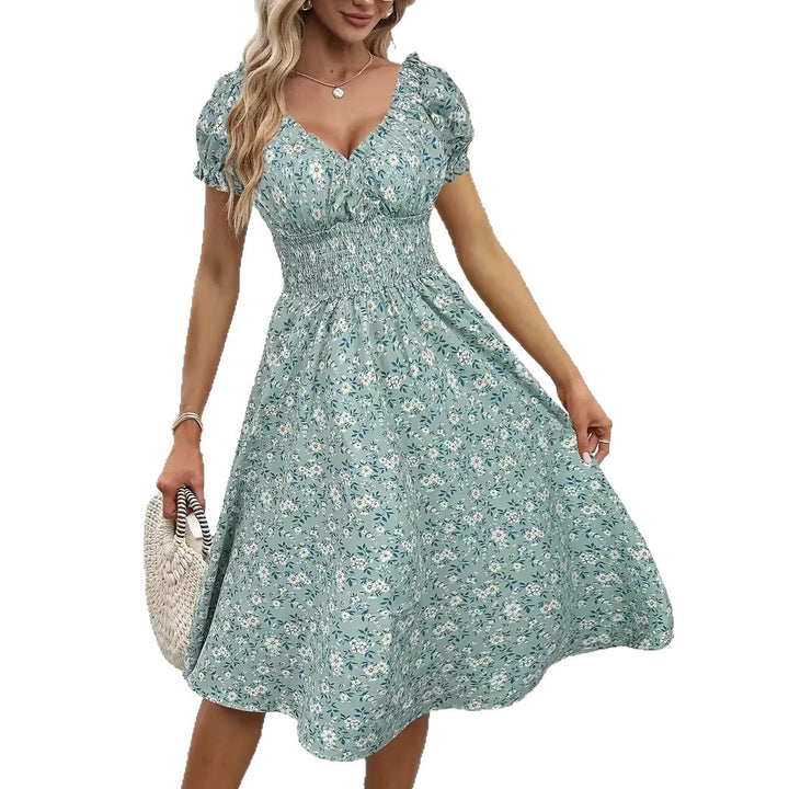 Damen Sommerliches Maxikleid mit voluminösen Puffärmeln und elastischem Taillenbund Drune