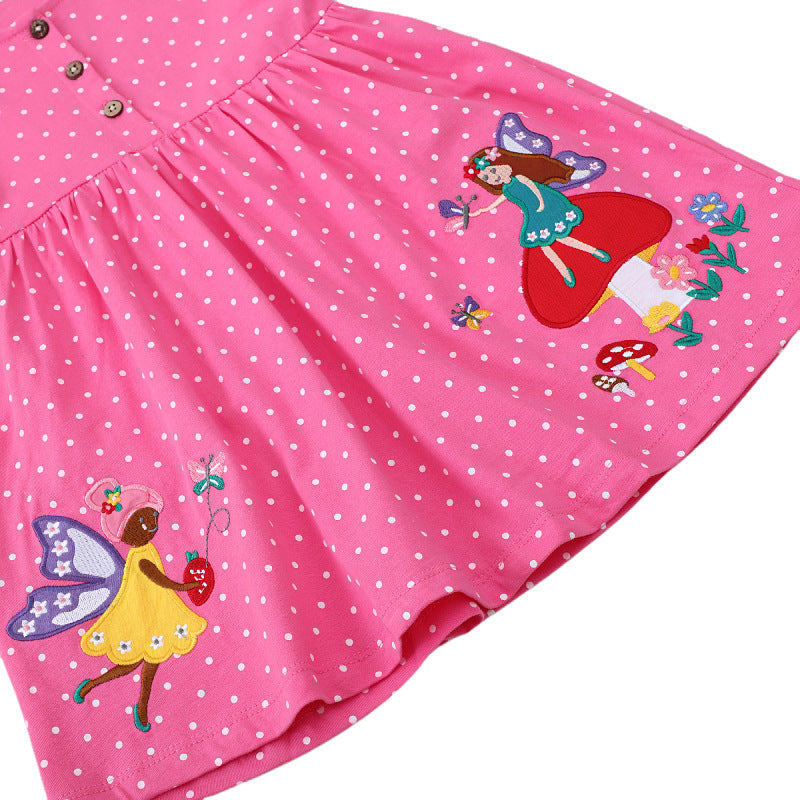 Mädchen Polka-Dots Baumwollkleid mit bezaubernden Feen-Motiven Drune