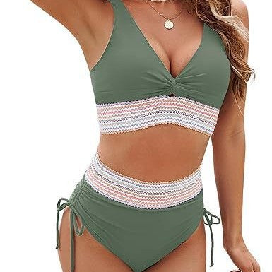 Damen Hochtailliertes Crop-Bikini-Set mit verstellbaren Trägern Drune