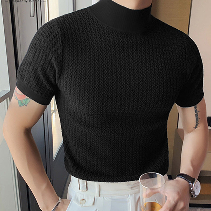 Herren nan Kurzarm Feinstrickshirt mit Stehkragen Drune