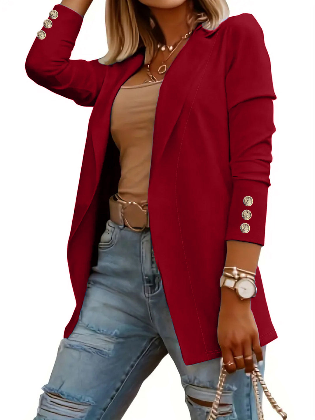 Damen Elegante Blazerjacke mit modischen Knopfdetails Drune