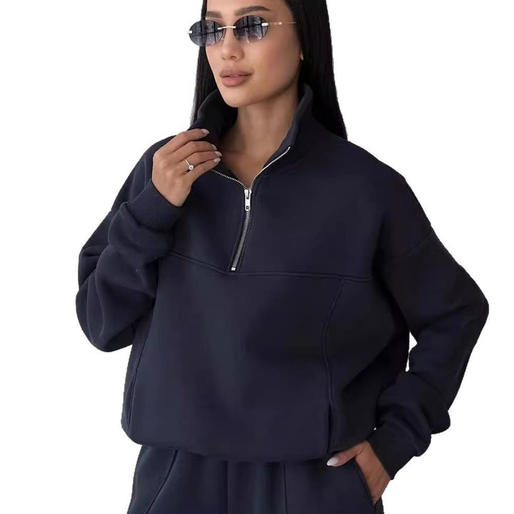 Damen Sportliches Fleece-Kombinationsset mit Stehkragen Drune