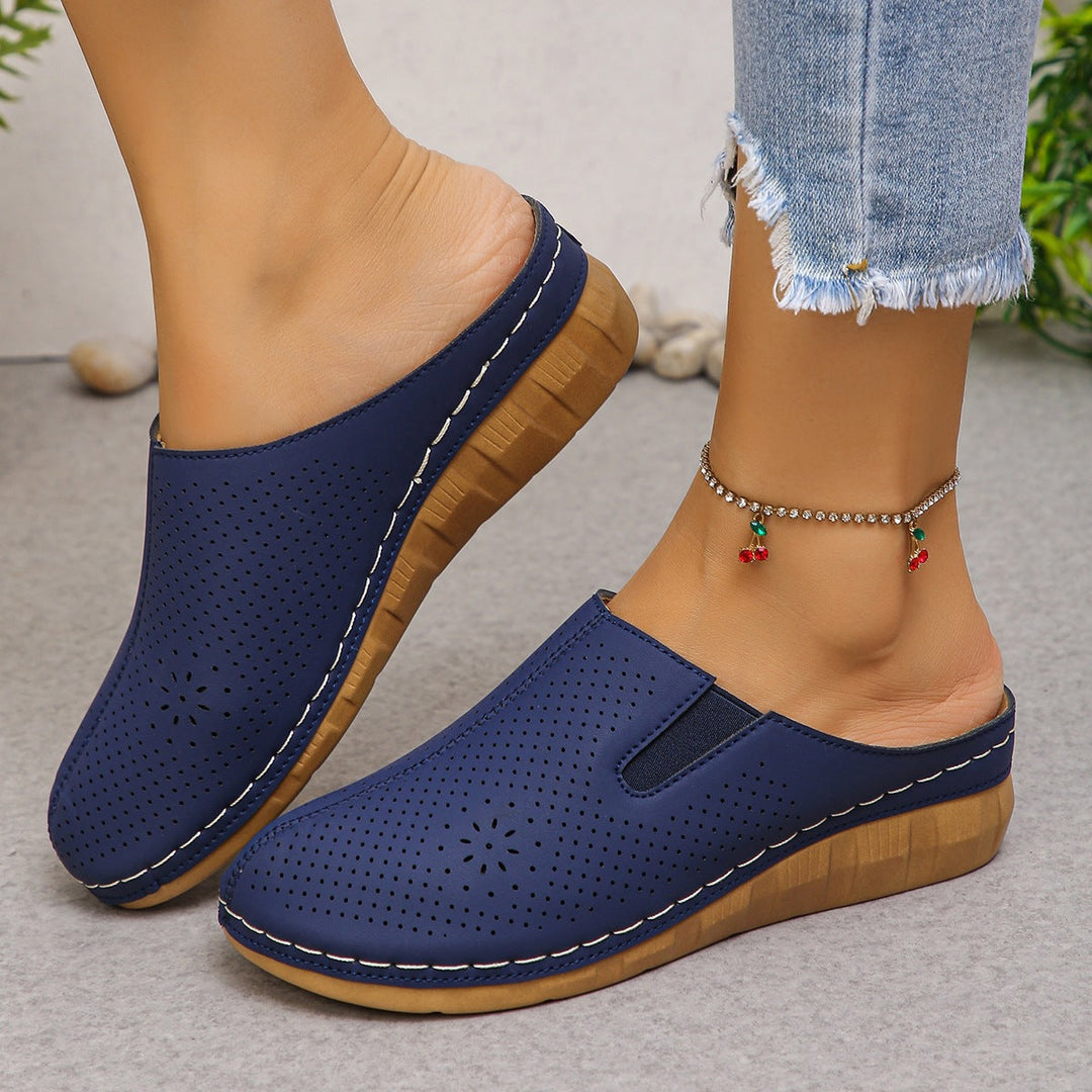 Damen Komfortable Clogs mit atmungsaktivem Leder-Obermaterial und elegantem Holz-Detail Drune