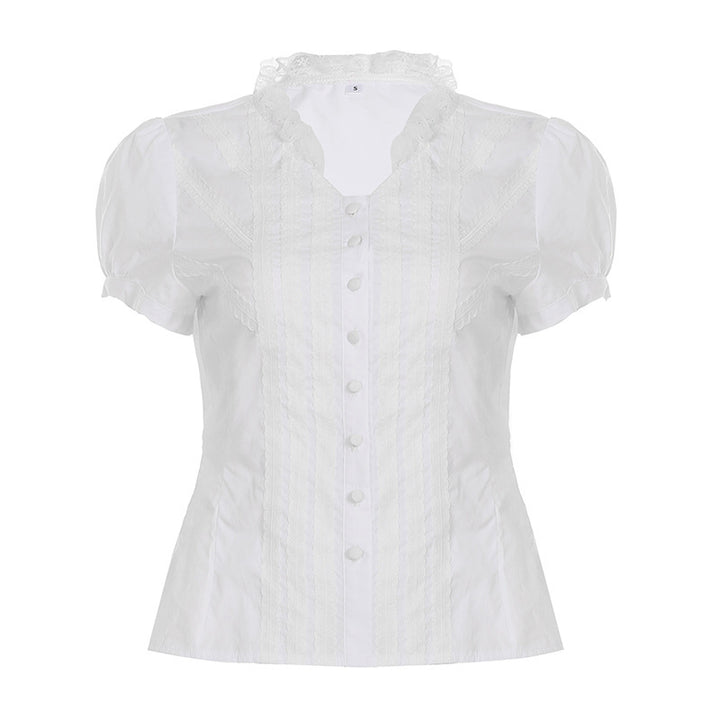 Damen Elegantes Blusenoberteil mit Rüschendetails und Knopfleiste Drune