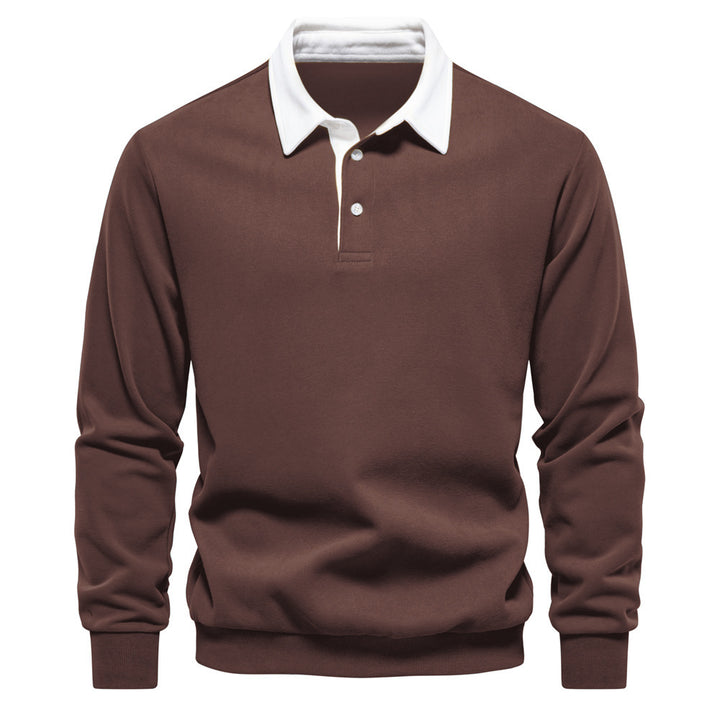Herren nan elegantes Langarm-Poloshirt mit Kontrastkragen Drune