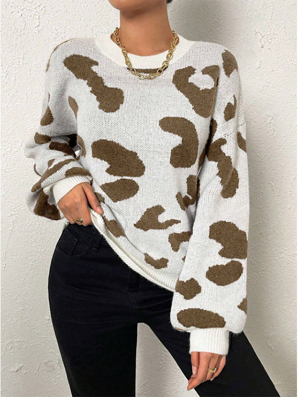 Damen modischer Strickpullover mit trendigem Leo-Design und weitem Schnitt Drune