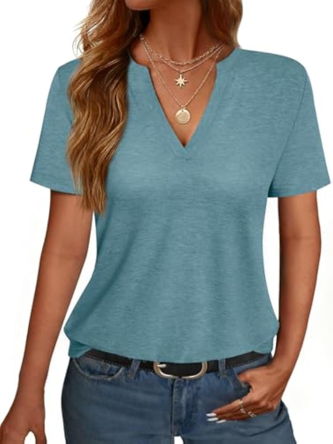 Damen V-Ausschnitt T-Shirt mit legerem Schnitt und sanftem Stoff Drune