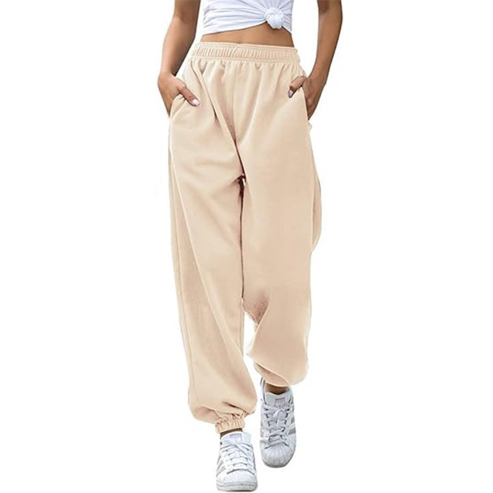 Damen nan weite High-Waist Jogginghose aus weichem Fleece mit elastischem Bund, Eingrifftaschen und engen Saumbündchen Drune